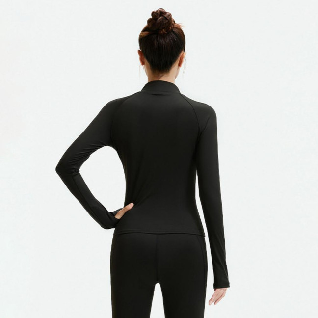 Women's Workout Jacket Full Zip Up Cropped Yoga Jacket Long Sleeve Slim Fit Athletic Top Running Track Sportwear for Fitness