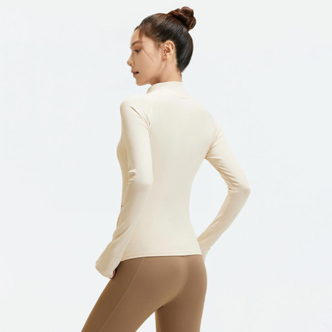 Women's Workout Jacket Full Zip Up Cropped Yoga Jacket Long Sleeve Slim Fit Athletic Top Running Track Sportwear for Fitness