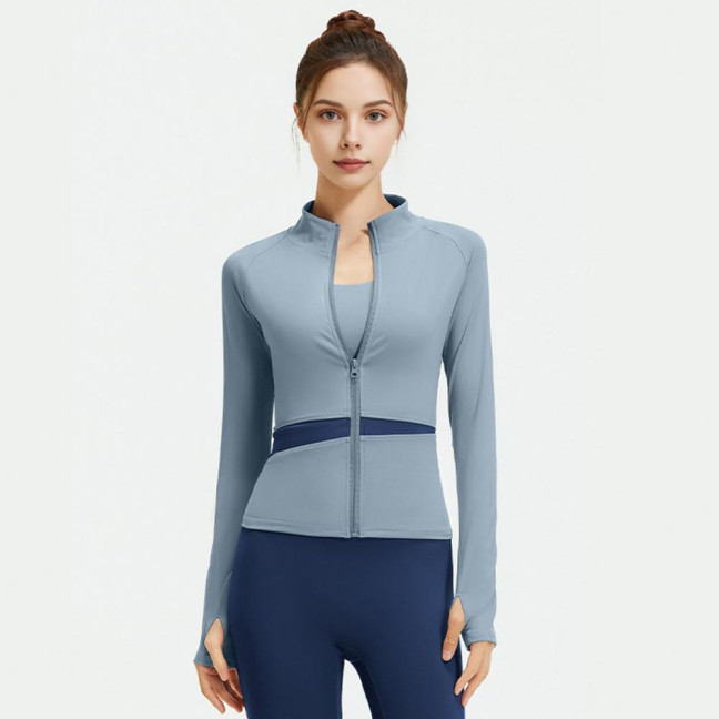 Women's Workout Jacket Full Zip Up Cropped Yoga Jacket Long Sleeve Slim Fit Athletic Top Running Track Sportwear for Fitness