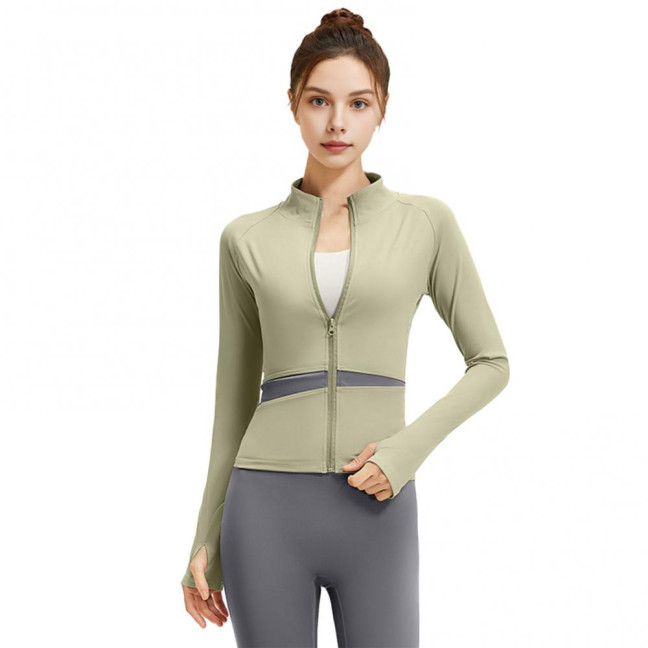 Women's Workout Jacket Full Zip Up Cropped Yoga Jacket Long Sleeve Slim Fit Athletic Top Running Track Sportwear for Fitness
