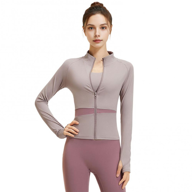 Women's Workout Jacket Full Zip Up Cropped Yoga Jacket Long Sleeve Slim Fit Athletic Top Running Track Sportwear for Fitness