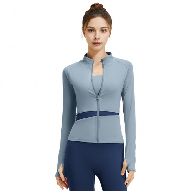 Women's Workout Jacket Full Zip Up Cropped Yoga Jacket Long Sleeve Slim Fit Athletic Top Running Track Sportwear for Fitness