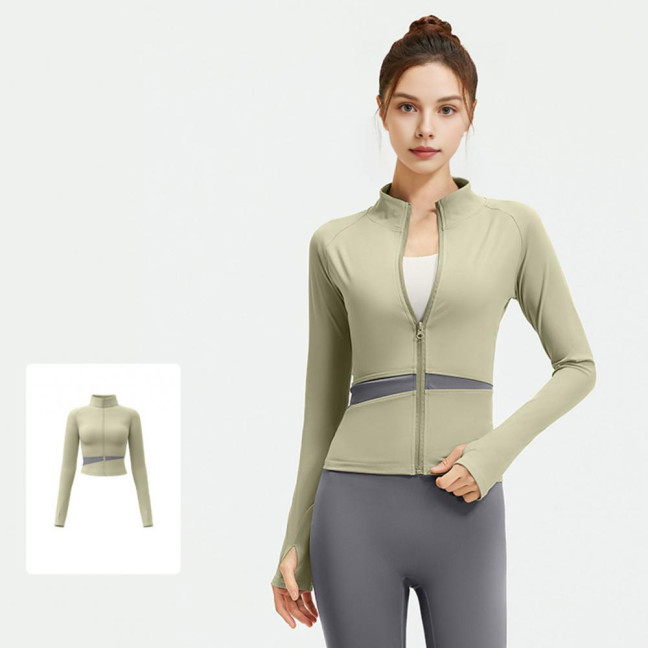 Women's Workout Jacket Full Zip Up Cropped Yoga Jacket Long Sleeve Slim Fit Athletic Top Running Track Sportwear for Fitness