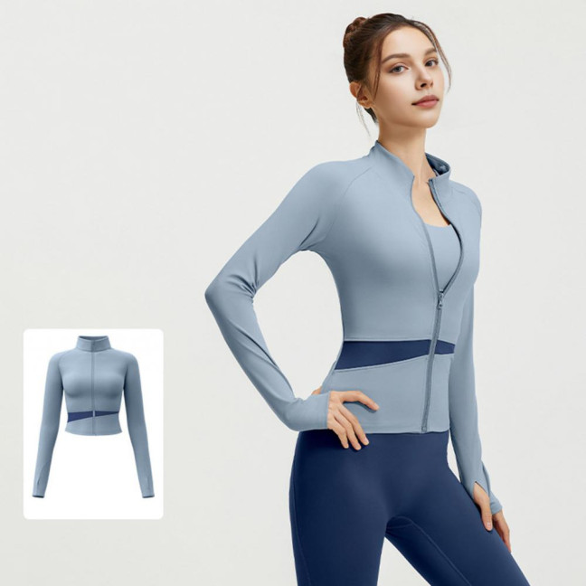 Women's Workout Jacket Full Zip Up Cropped Yoga Jacket Long Sleeve Slim Fit Athletic Top Running Track Sportwear for Fitness