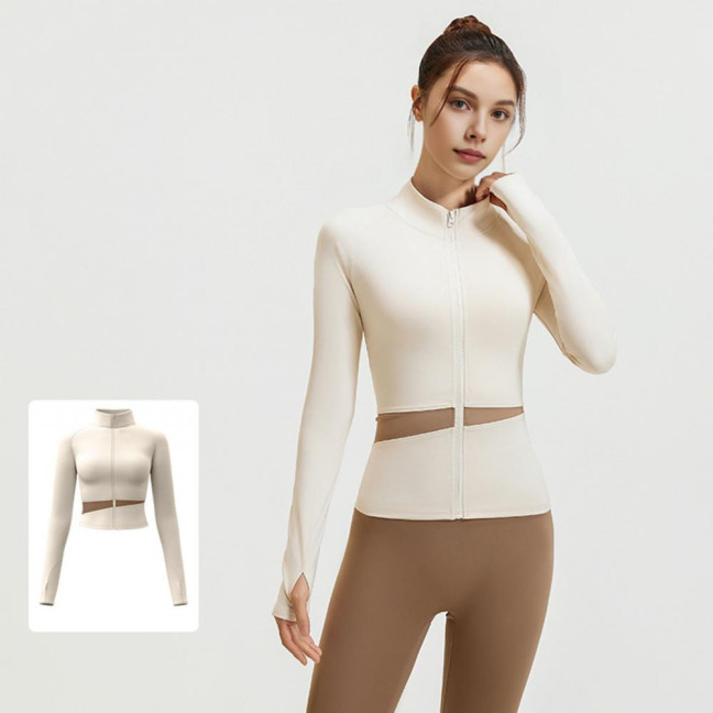 Women's Workout Jacket Full Zip Up Cropped Yoga Jacket Long Sleeve Slim Fit Athletic Top Running Track Sportwear for Fitness