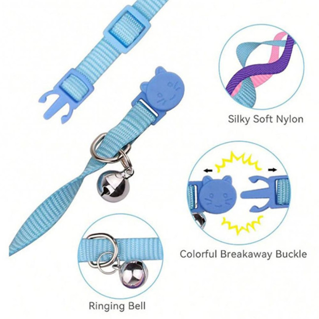 Cat Collar with Bell Soft Cat Safety Collar with Quick Release Buckle Adjustable Nylon Collar for Cats Puppy