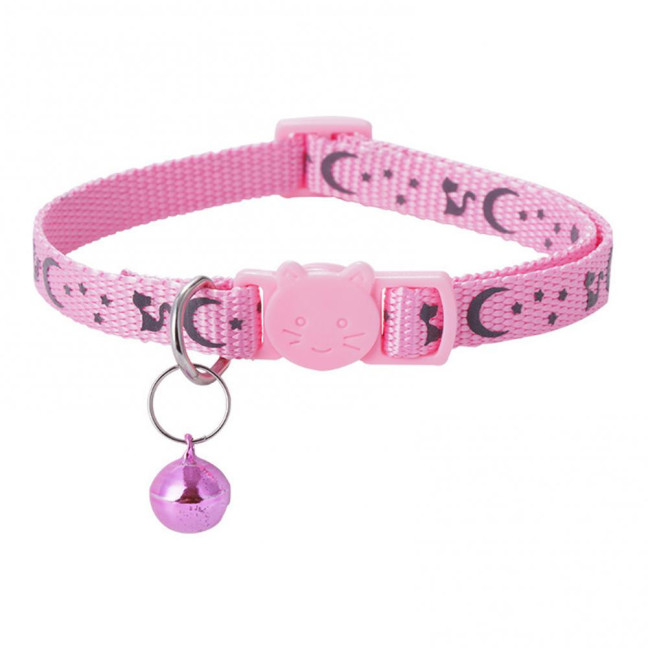 Cat Collar Adjustable Pet Collar with Bell And Safety Release Buckle Star Moon Print Breakaway Nylon Collar for Kitten Cats Cat Collar Adjustable Pet Collar with Bell And Safety Release Buckle Star Moon Print Breakaway Nylon Collar for Kitten Cats