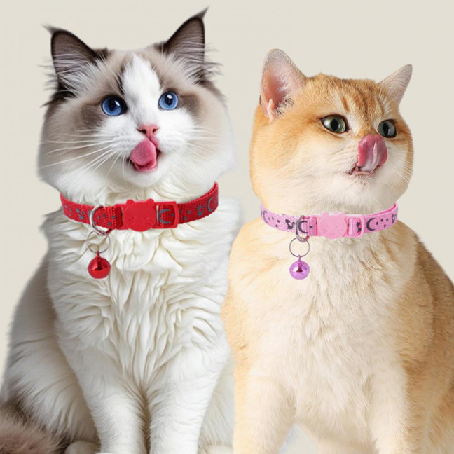 Cat Collar Adjustable Pet Collar with Bell And Safety Release Buckle Star Moon Print Breakaway Nylon Collar for Kitten Cats Cat Collar Adjustable Pet Collar with Bell And Safety Release Buckle Star Moon Print Breakaway Nylon Collar for Kitten Cats
