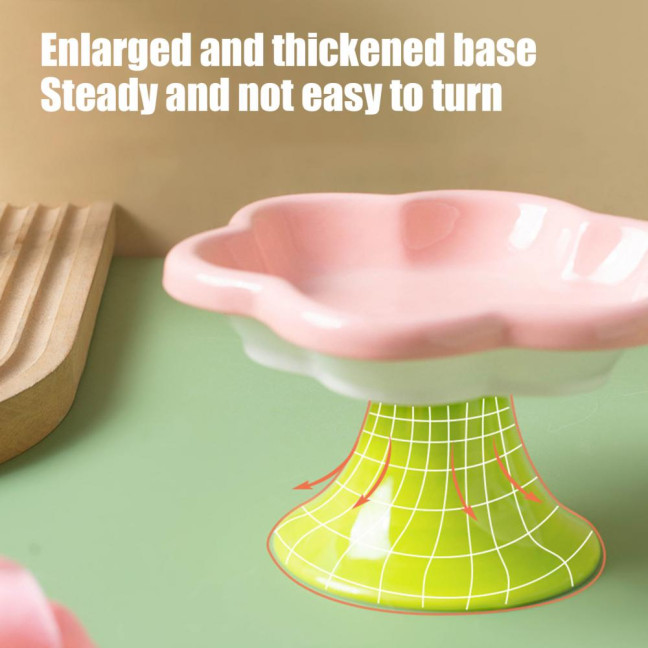Ceramic Raised Cat Bowls Flower Design Elevated Cat Food Water Bowl Small Cat Feeding Dish for Cats Small Dogs