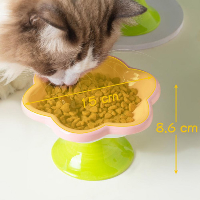 Ceramic Raised Cat Bowls Flower Design Elevated Cat Food Water Bowl Small Cat Feeding Dish for Cats Small Dogs
