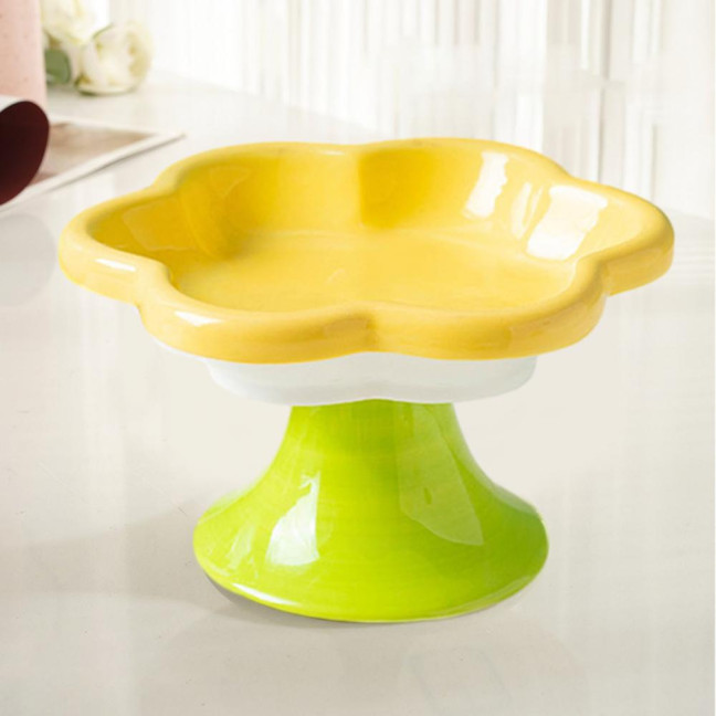 Ceramic Raised Cat Bowls Flower Design Elevated Cat Food Water Bowl Small Cat Feeding Dish for Cats Small Dogs