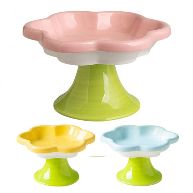 Ceramic Raised Cat Bowls Flower Design Elevated Cat Food Water Bowl Small Cat Feeding Dish for Cats Small Dogs