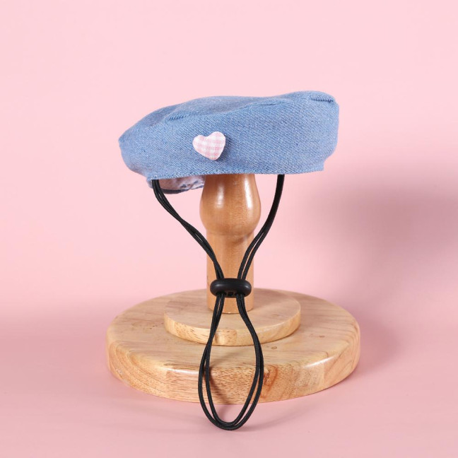 Cartoon Pet Costume Small Dog Beret Hat with Adjustable Straps Denim Pet Bandana Dress-up Accessories for Small Medium Dogs Cats
