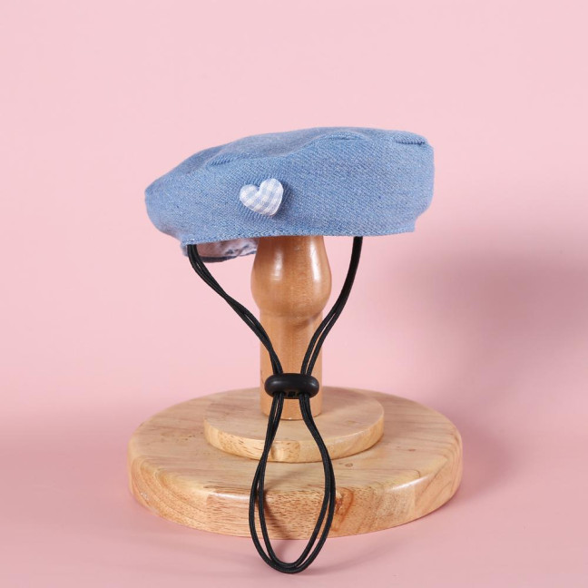 Cartoon Pet Costume Small Dog Beret Hat with Adjustable Straps Denim Pet Bandana Dress-up Accessories for Small Medium Dogs Cats