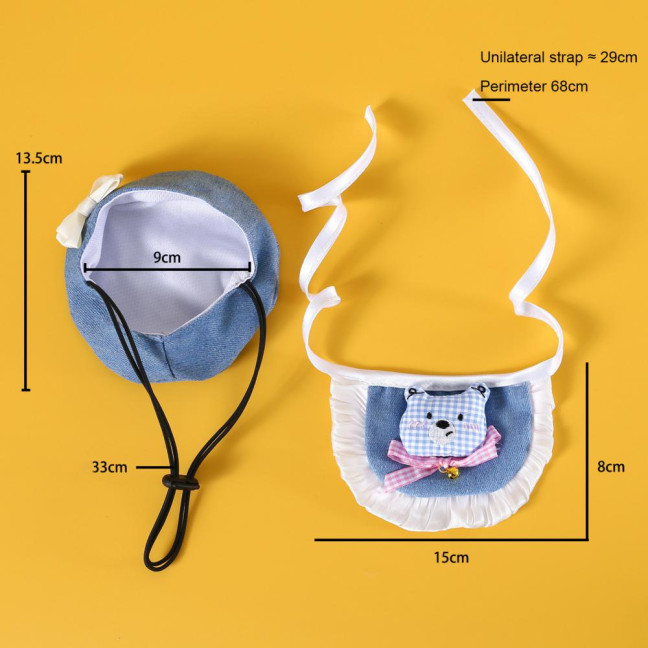 Cartoon Pet Costume Small Dog Beret Hat with Adjustable Straps Denim Pet Bandana Dress-up Accessories for Small Medium Dogs Cats