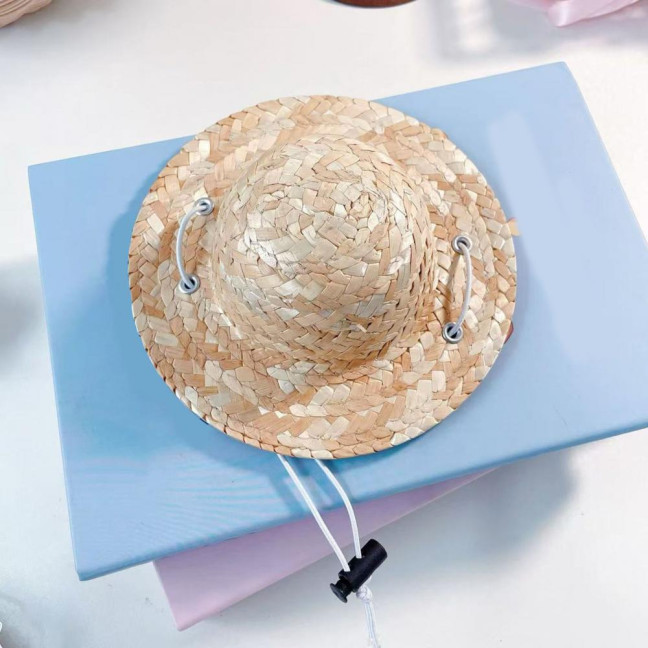 Pet Sombrero Straw Hat Mini Dog Sun Protection Hat with Flower Adjustable Hawaii Sun Bucket Cap Summer Beach Hat for Small Medium Dogs Cats