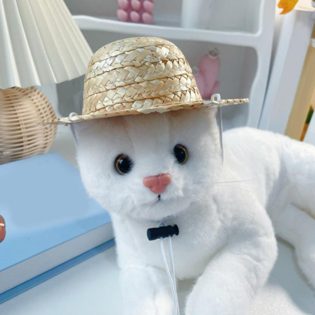 Pet Sombrero Straw Hat Mini Dog Sun Protection Hat with Flower Adjustable Hawaii Sun Bucket Cap Summer Beach Hat for Small Medium Dogs Cats