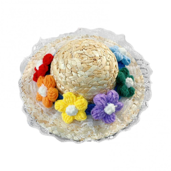 Pet Sombrero Straw Hat Mini Dog Sun Protection Hat with Flower Adjustable Hawaii Sun Bucket Cap Summer Beach Hat for Small Medium Dogs Cats