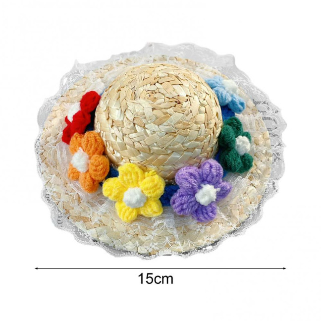 Pet Sombrero Straw Hat Mini Dog Sun Protection Hat with Flower Adjustable Hawaii Sun Bucket Cap Summer Beach Hat for Small Medium Dogs Cats