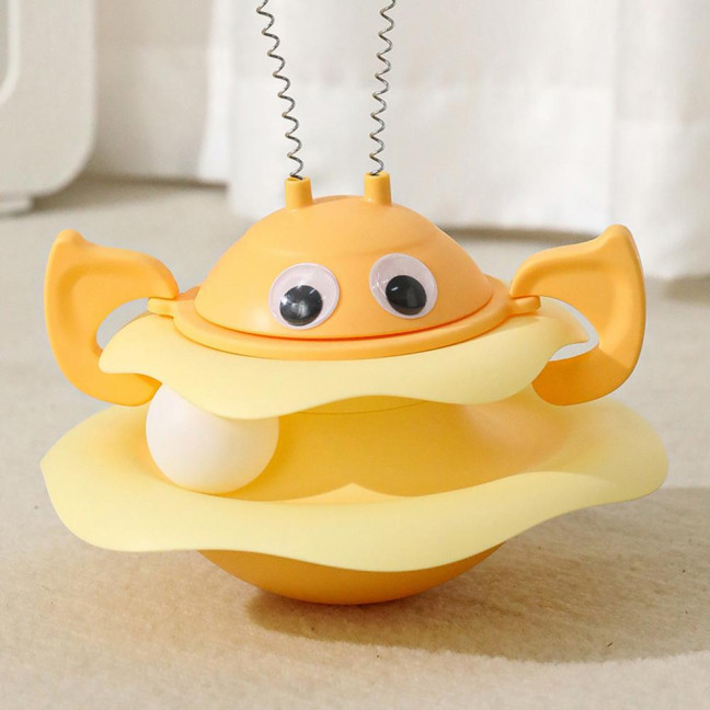 Cat Ball Track Toy Interactive Bee Shaped Cat Tower with Roller Ball Turntable Tumbler Cat Toy with Spring Pompom Ball for Indoor Cats