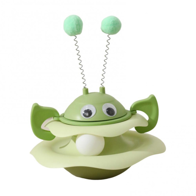 Cat Ball Track Toy Interactive Bee Shaped Cat Tower with Roller Ball Turntable Tumbler Cat Toy with Spring Pompom Ball for Indoor Cats