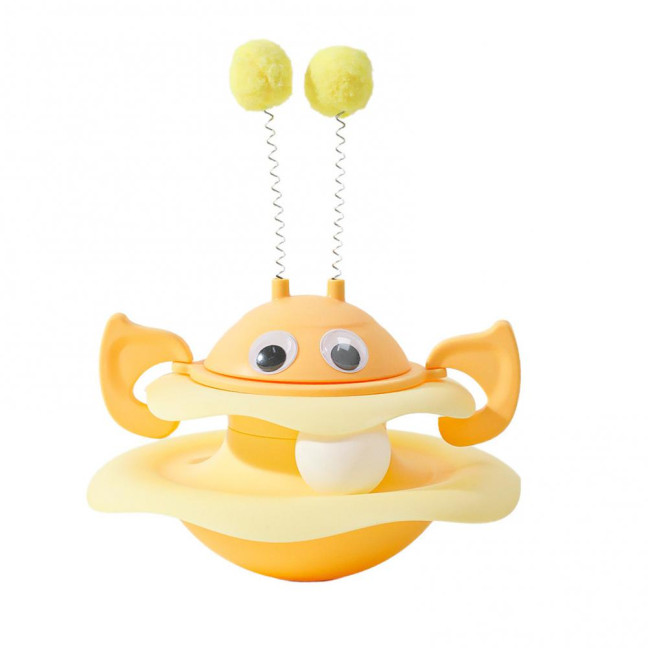 Cat Ball Track Toy Interactive Bee Shaped Cat Tower with Roller Ball Turntable Tumbler Cat Toy with Spring Pompom Ball for Indoor Cats