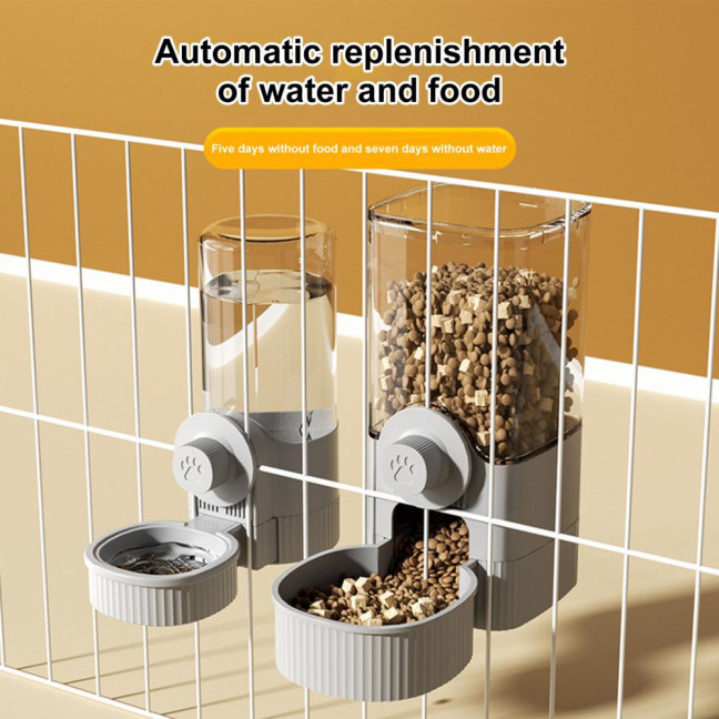 Hanging Cage Automatic Pet Feeder 520ML Small Pet Water Dispenser 1200ML Auto Food Feeding Bowl for Puppy Kitten Rabbit Chinchilla Hedgehog Ferret