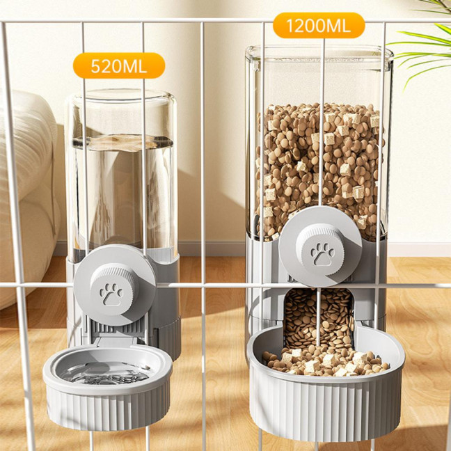 Hanging Cage Automatic Pet Feeder 520ML Small Pet Water Dispenser 1200ML Auto Food Feeding Bowl for Puppy Kitten Rabbit Chinchilla Hedgehog Ferret