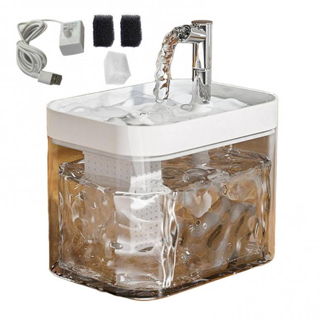 1.5L Transparent Pet Water Fountain Automatic Cat Drinking Dispenser with 3 Filter Sponge Electric Pet Drink Bowl for Indoor Cats Dogs