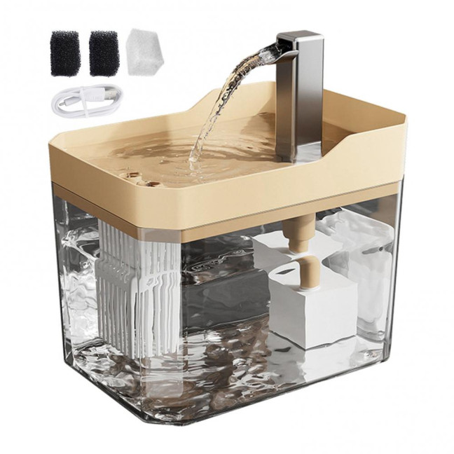 1.5L Transparent Pet Water Fountain Automatic Cat Drinking Dispenser with 3 Filter Sponge Electric Pet Drink Bowl for Indoor Cats Dogs