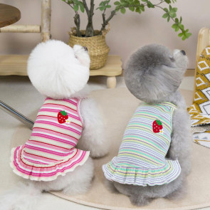 Summer Dog Dress Puppy Sleeveless Striped Strawberry T-Shirt Tutu Skirt Pet Princess Outfit for Small Medium Cat Dog