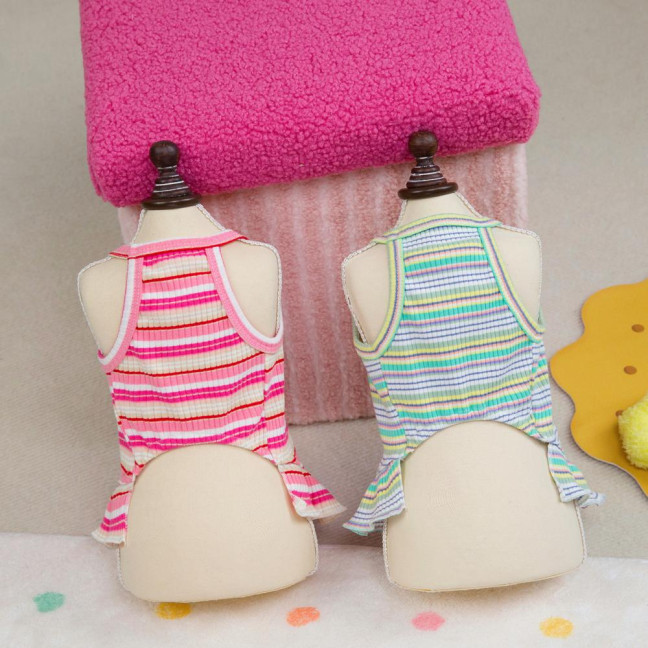 Summer Dog Dress Puppy Sleeveless Striped Strawberry T-Shirt Tutu Skirt Pet Princess Outfit for Small Medium Cat Dog