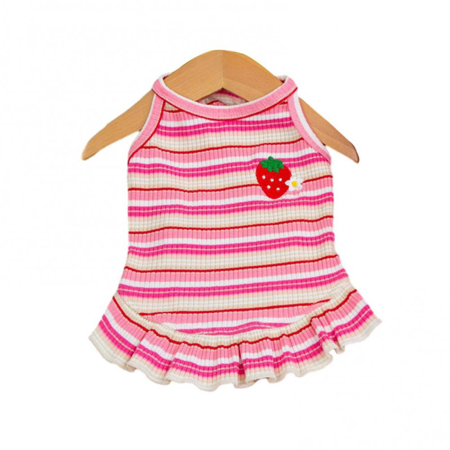 Summer Dog Dress Puppy Sleeveless Striped Strawberry T-Shirt Tutu Skirt Pet Princess Outfit for Small Medium Cat Dog