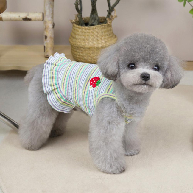 Summer Dog Dress Puppy Sleeveless Striped Strawberry T-Shirt Tutu Skirt Pet Princess Outfit for Small Medium Cat Dog
