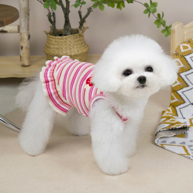 Summer Dog Dress Puppy Sleeveless Striped Strawberry T-Shirt Tutu Skirt Pet Princess Outfit for Small Medium Cat Dog