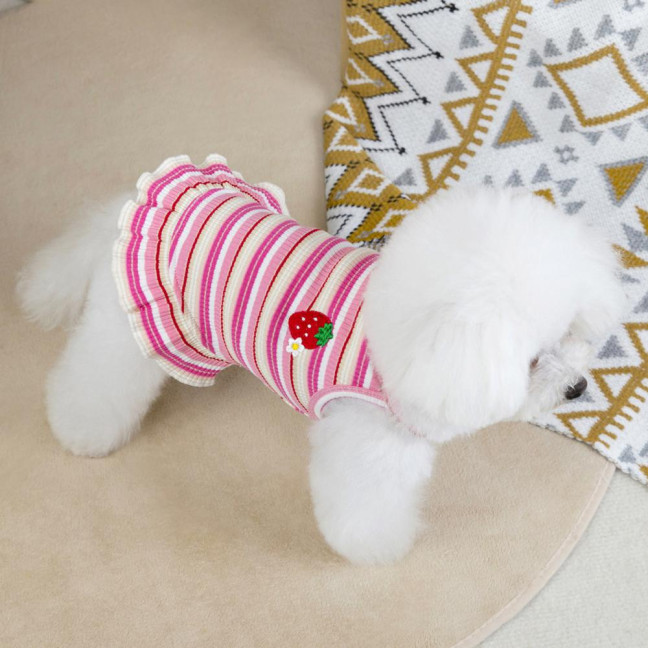 Summer Dog Dress Puppy Sleeveless Striped Strawberry T-Shirt Tutu Skirt Pet Princess Outfit for Small Medium Cat Dog