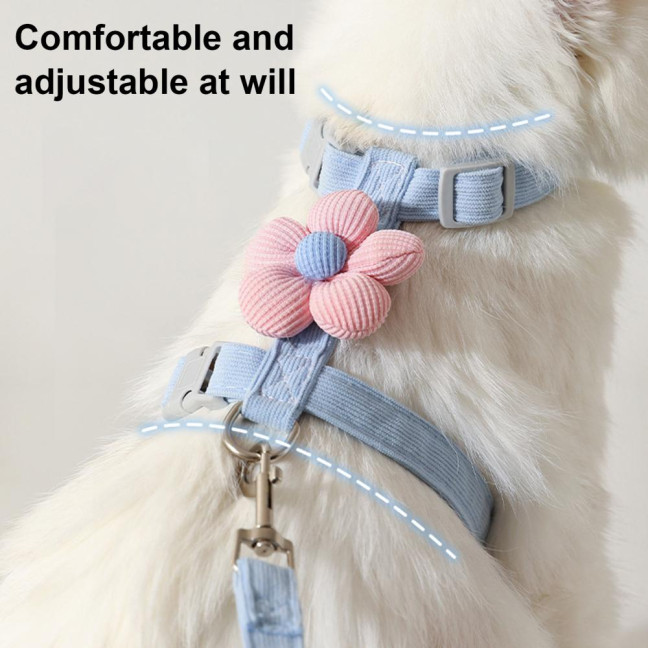 Cat Harness Leash Collar Set for Walking Adjustable Double Layer Pet Harness with Flower Decor Escape Proof Pet Collar Leash for Small Medium Cats Dogs
