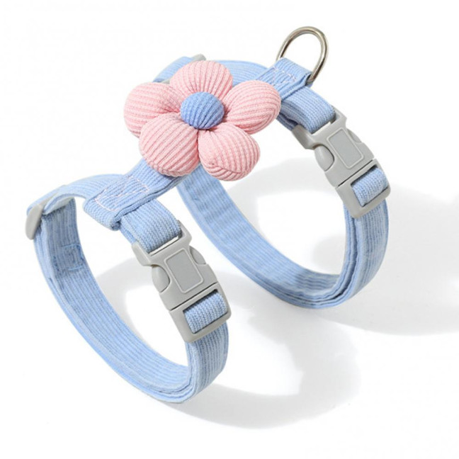 Cat Harness Leash Collar Set for Walking Adjustable Double Layer Pet Harness with Flower Decor Escape Proof Pet Collar Leash for Small Medium Cats Dogs