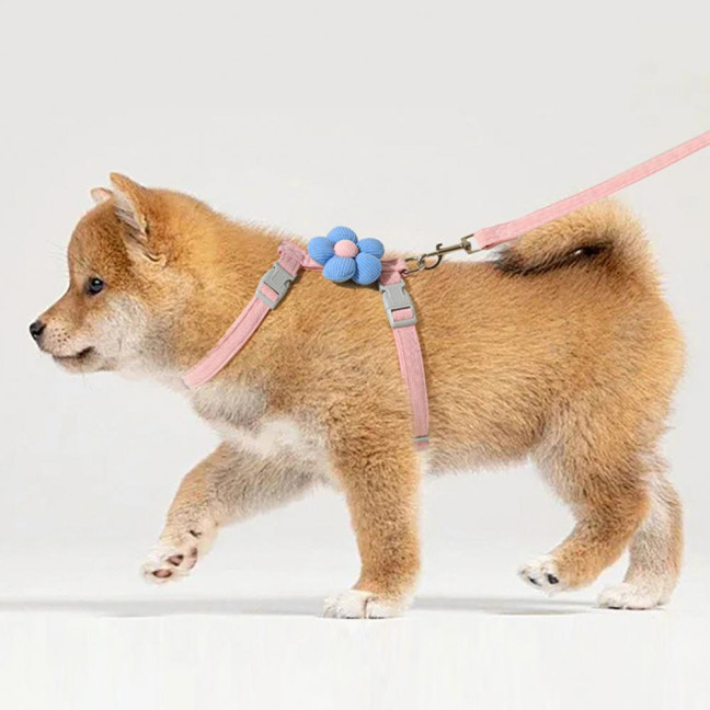 Cat Harness Leash Collar Set for Walking Adjustable Double Layer Pet Harness with Flower Decor Escape Proof Pet Collar Leash for Small Medium Cats Dogs