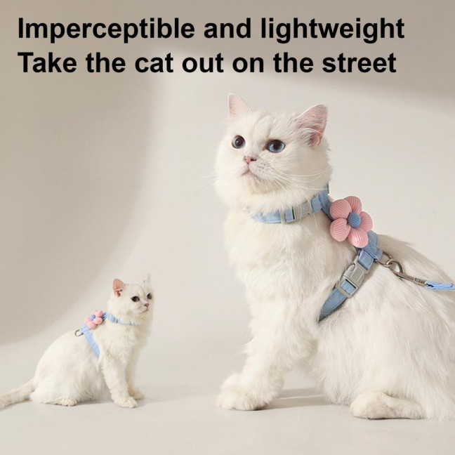 Cat Harness Leash Collar Set for Walking Adjustable Double Layer Pet Harness with Flower Decor Escape Proof Pet Collar Leash for Small Medium Cats Dogs