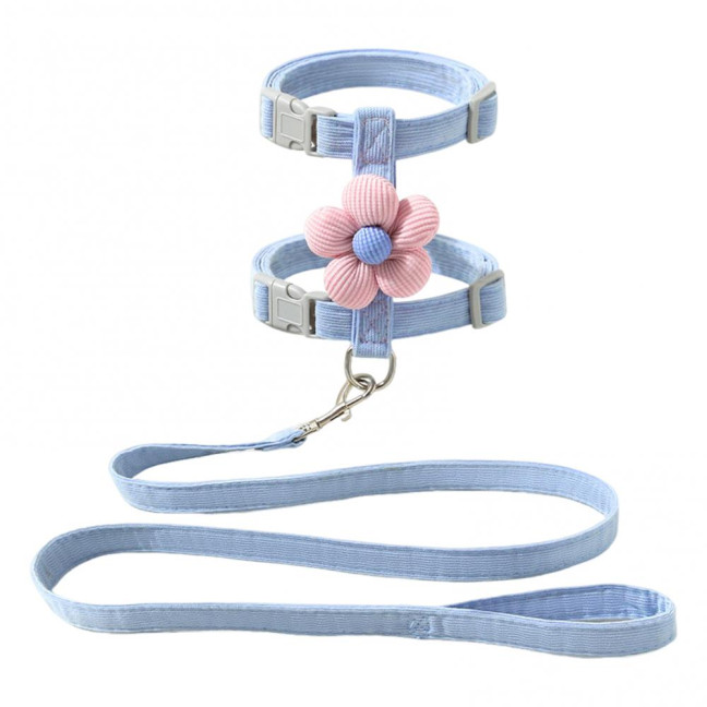 Cat Harness Leash Collar Set for Walking Adjustable Double Layer Pet Harness with Flower Decor Escape Proof Pet Collar Leash for Small Medium Cats Dogs