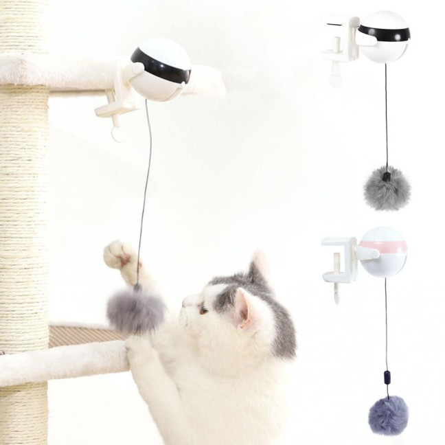 Hanging Automatic Cat Teasing Toy Interactive Electronic Fluffy Ball Toy with Auto-Moving Lifting for Indoor Cats