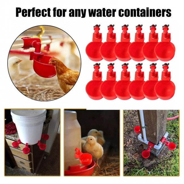 16 Pcs Automatic Chicken Water Cup Plastic Chicken Watering System Poultry Water Feeder Cup for Chicken Duck Goose Turkey
