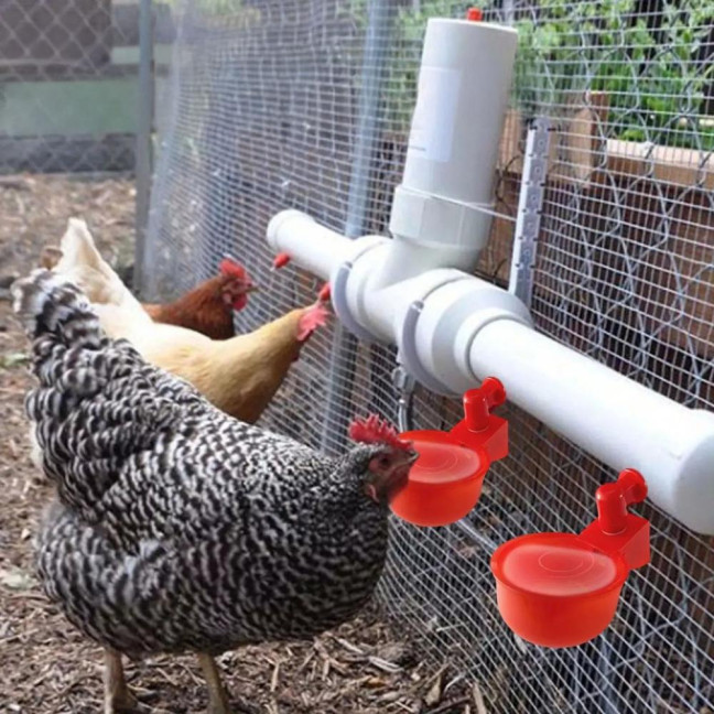 16 Pcs Automatic Chicken Water Cup Plastic Chicken Watering System Poultry Water Feeder Cup for Chicken Duck Goose Turkey