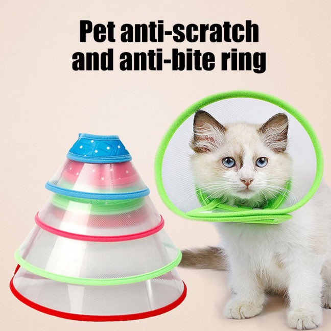 Cat Cone Collar Adjustable Recovery Pet Cone E-Collar Wound Healing Anti-licking Protective Collar Neck Cover for Cats Kittens Rabbits