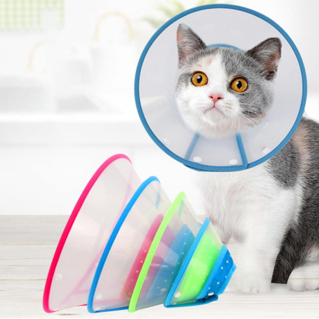 Cat Cone Collar Adjustable Recovery Pet Cone E-Collar Wound Healing Anti-licking Protective Collar Neck Cover for Cats Kittens Rabbits