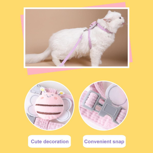 Cat Harness Leash Set Adjustable Cartoon Bee Pet Harness for Small Medium Dogs Cats Escape-Proof Pet Collar Leash for Outdoor Walking