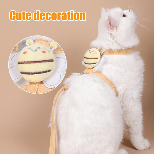 Cat Harness Leash Set Adjustable Cartoon Bee Pet Harness for Small Medium Dogs Cats Escape-Proof Pet Collar Leash for Outdoor Walking