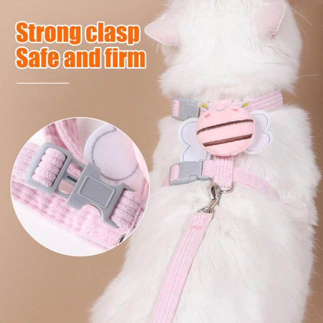 Cat Harness Leash Set Adjustable Cartoon Bee Pet Harness for Small Medium Dogs Cats Escape-Proof Pet Collar Leash for Outdoor Walking