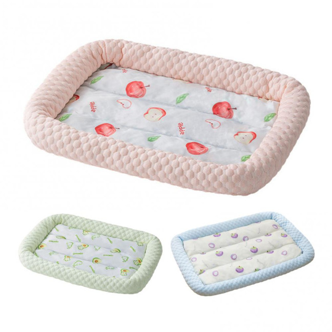 Pet Cooling Mat Cartoon Fruits Print Machine Washable Dogs Cats Sleeping Pad Non-slip Summer Ice Silk Cooling Cushion Bed 